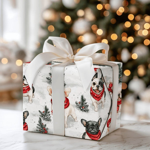 Adorable Frenchie Winter Gift Wrap, French Bulldog Christmas Wrapping Paper, French Bulldog Holiday Present Paper, Dog Lover 