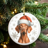 Hungarian Vizsla Santa Hat Ornament, Vizsla Dog Christmas Ornament, Adorable Pet Tree Decor, Ceramic Dog Lover Ornament, Holiday Keepsake Present