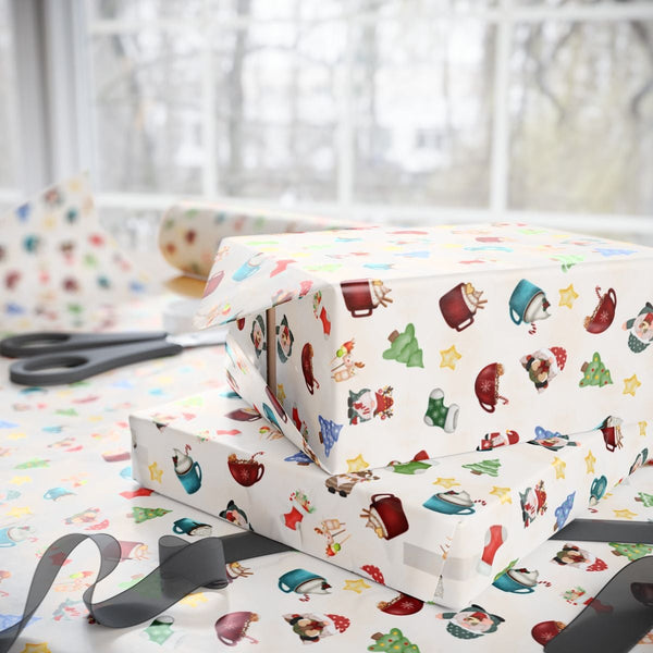 Adorable Holiday Gnomes Gift Wrap, Watercolor Christmas Gnome Wrapping Paper, Festive Xmas Present Paper, Winter Gnome Patter