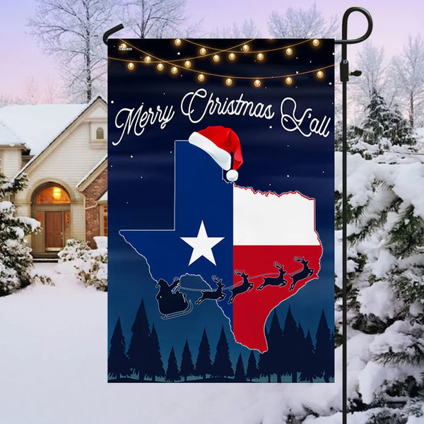 Santa Hat Lone Star Lawn Flag, Texas Merry Christmas Yall Garden Flag, Double-Sided Holiday Yard Decor, Texas Christmas Porch