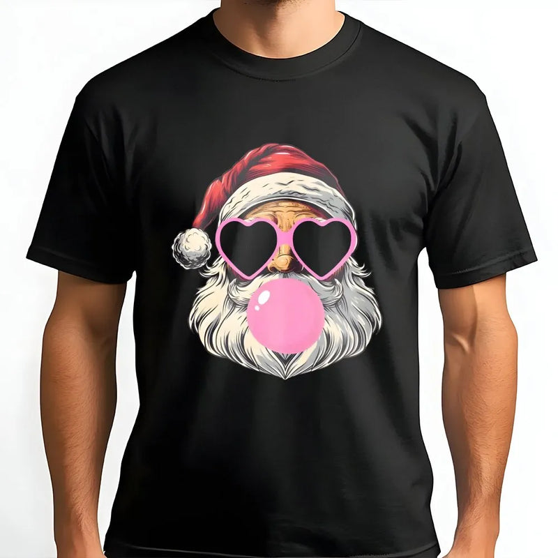Retro Pop Art Santa Shirt, Bubble Gum Santa Claus T-Shirt, Humorous Cool Santa Graphic Tee, Vintage Holiday Party T-Shirt, Christmas Present