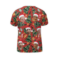 Personalized Santa Hat 3D Graphic Shirt, Custom Face Christmas T-Shirt, Humorous Holiday Photo Tee, Matching Family Christmas T-Shirt
