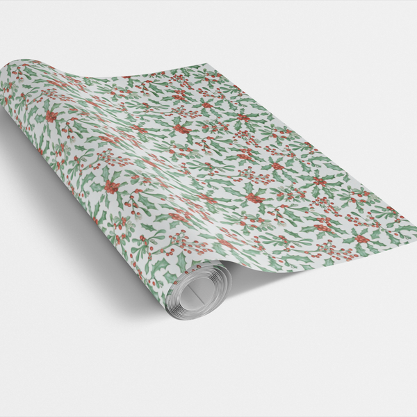 Holly Berry Holiday Gift Wrap, Christmas Mistletoe Wrapping Paper, Botanical Winter Gift Wrapping Paper, Festive Xmas Wrappin