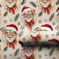 Watercolor Lion Gift Wrap, Santa Lion Christmas Wrapping Paper, Adorable Animal Wrapping Paper, Festive Holiday Gift Wrap, Xmas Present Paper