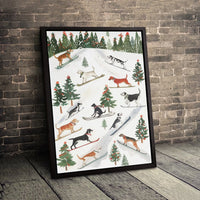 Adorable Winter Dog Canvas Print, Skiing Dogs Christmas Canvas Art, Whimsical Snow Holiday Wall Art, Festive Pet Canvas Decor, Dog Lover Present