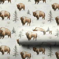 Snowy Buffalo Gift Wrap, Winter Bison Wrapping Paper, Watercolor Forest Present Paper, Rustic Bison Gift Wrap Roll, Holiday Christmas Paper