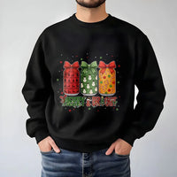 Snowman Reindeer Candy Cane Holiday Sweater, Merry and Bright Christmas Jars Sweatshirt, Festive Xmas Crewneck, Adorable Winter Pullover