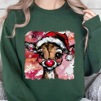 Adorable Red Nosed Reindeer Sweatshirt, Reindeer Christmas Sweatshirt, Festive Holiday Crewneck, Retro Winter Graphic Reindeer Sweatshirt