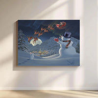 Magical Winter Village Canvas Painting, Santa Sleigh Christmas Canvas Wall Art, Northern Lights Canvas Print, Holiday Home Decor Art Present