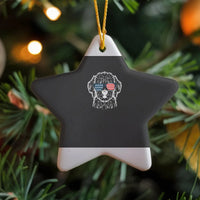 American Flag Sunglasses Doodle Ceramic Keepsake, Patriotic Goldendoodle Star Christmas Ornament, Dog Mom Holiday Tree Ornament Decor Present