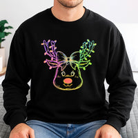 Coquette Bow Holiday Crewneck, Neon Reindeer Christmas Sweatshirt, Adorable Winter Reindeer Sweater, Retro Preppy Christmas Aesthetic Pullover
