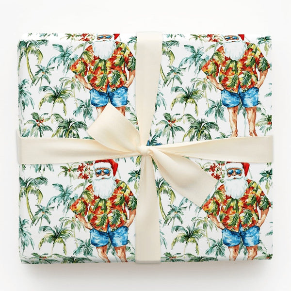 Hawaiian Beach Santa Gift Wrap, Tropical Santa Wrapping Paper, Christmas Wrapping Paper Roll, Coastal Holiday Gift Wrap, Summ