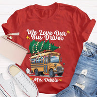 Custom Name Bus Driver Shirt, Personalized School Bus Christmas Tree T-Shirt, Holiday School Bus Tee, Christmas Tree Graphic Teacher Shirt