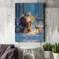 Winter Forest Fawn Moose Wall Art, Santa Claus Morel Mushroom Canvas Art, Forager Christmas Canvas Print, Holiday Wall Decor