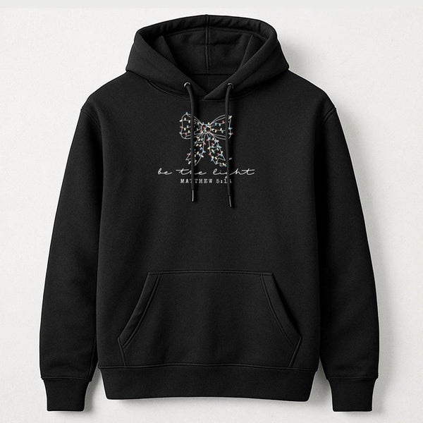 Matthew 5:16 Christmas Bow Hooded Sweatshirt, Be the Light Hoodie, Bible Verse Hoodie, Christian Faith Apparel, Scripture Pre