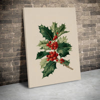 Classic Christmas Wall Art, Vintage Holly Berry Botanical Canvas Print, Holiday Botanical Poster, Festive Xmas Decor, Digital Download Art