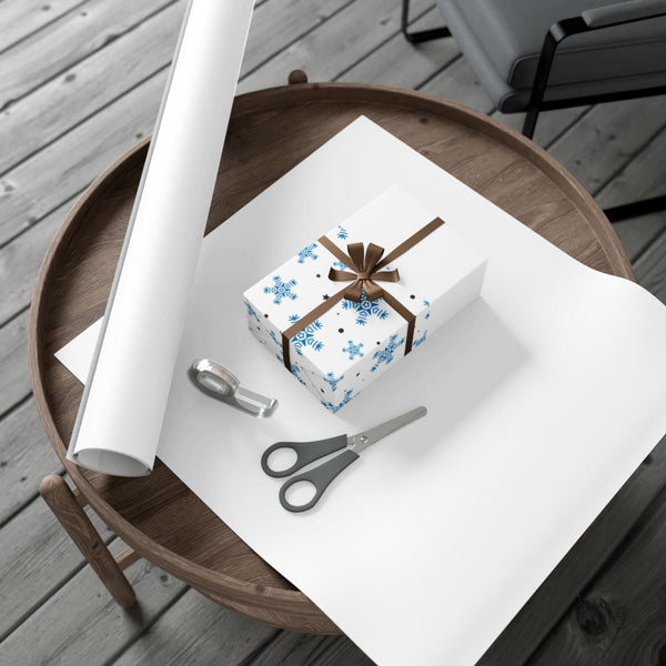 Winter Holiday Gift Wrap, Blue Snowflake Wrapping Paper, Christmas Snowflake Wrapping Paper, Seasonal Frozen Ice Pattern Gift