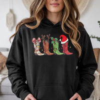 Cowboy Boot Holiday Hoodie, Western Christmas Hoodie, Cowgirl Winter Hooded Sweatshirt, Country Xmas Pullover Hoodie, Rodeo Holiday Present