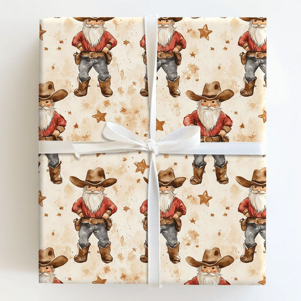 Western Holiday Gift Wrap, Cowboy Santa Christmas Wrapping Paper, Watercolor Rodeo Santa Gift Wrapping Paper, Rustic Country 
