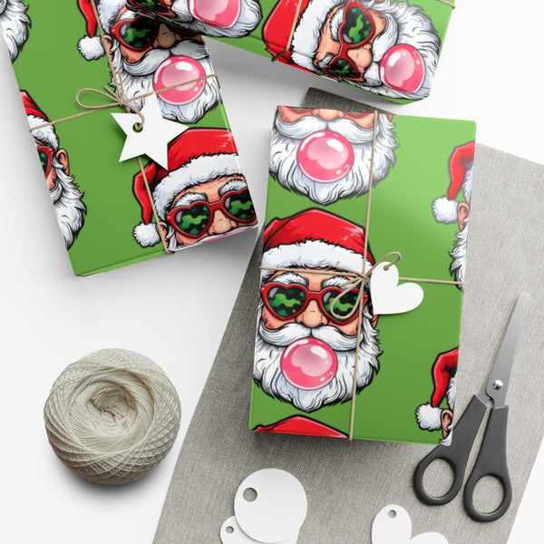 Heart Sunglasses Santa Gift Wrap, Cool Santa Gift Wrapping Paper, Humorous Christmas Wrapping Paper Roll, Festive Holiday Pre