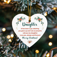 Sentimental Daughter Christmas Ornament, To My Daughter Heart Ceramic Ornament, Holiday Keepsake Ornament, Present for Daughter from Parents