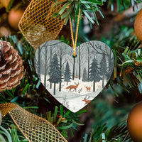 Woodland Heart Ceramic Ornament, Winter Forest Deer Ornament, Heart Christmas Tree Ornament, Nature Wildlife Keepsake Present