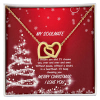 Polished Surgical Steel Heart Pendant with Card, Soulmate Interlocking Hearts Necklace for Wife Girlfriend, Romantic Christmas Jewelry Present