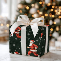 Jogging Santa Claus Gift Wrap, Running Santa Christmas Wrapping Paper, Green Snowflake Wrapping Paper, Fitness Lover Holiday Wrapping Paper