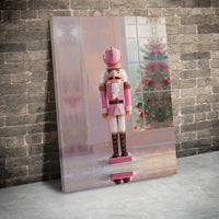Christmas Tree Holiday Canvas Print, Pink Nutcracker Canvas Wall Art, Pastel Xmas Nutcracker Canvas Decor, Winter Holiday Wall Art Present