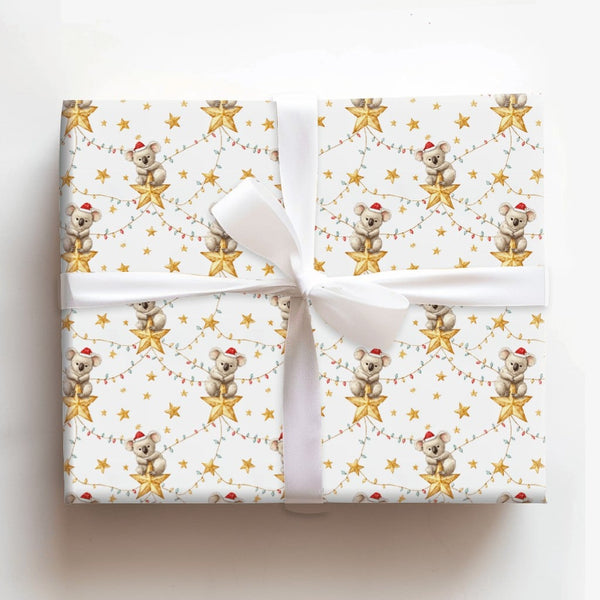 Watercolor Aussie Koala Gift Wrap, Christmas Koala Wrapping Paper, Santa Hat Animal Koala Wrapping Paper, Festive Holiday Gif