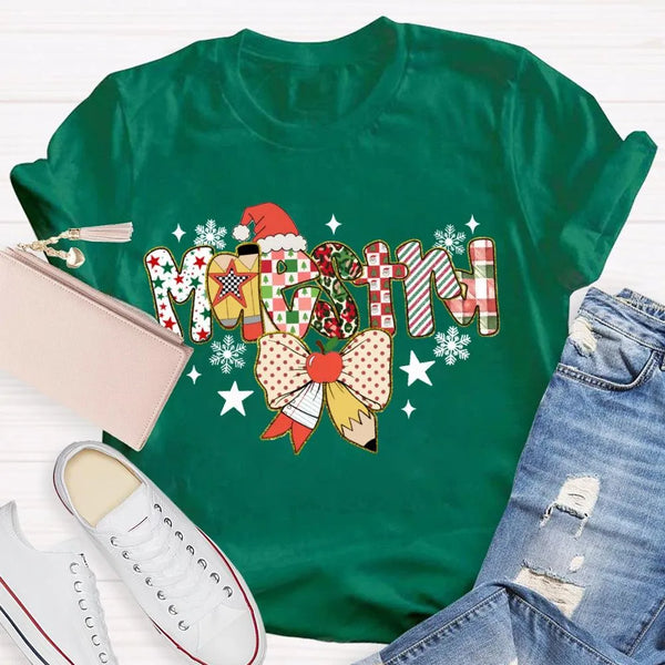 Maestra Bow Snowman Holiday Shirt, Bilingual Teacher Christmas T-Shirt, Spanish Teacher Graphic Tee, Adorable Christmas Maest