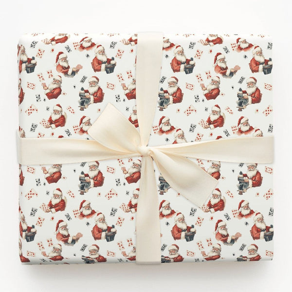 Whimsical Magic Trick Gift Wrap, Vintage Santa Playing Cards Wrapping Paper, Retro Christmas Paper, Holiday Present Wrap