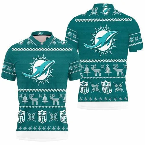 Festive Ocean Dolphin Animal Polo, Dolphins Christmas Polo Shirt, Ugly Holiday Nautical Graphic Polo, Ocean Lover Christmas Present
