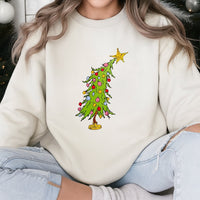 Hand Drawn Holiday Sweatshirt, Retro Christmas Tree Sweatshirt, Festive Xmas Graphic Sweatshirt, Winter Season Crewneck