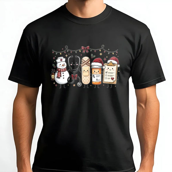 Nurse Christmas Tee, Christmas Nurse Shirt, Adorable Medical Christmas T-Shirt, Snowman Stethoscope Graphic Tee, Nurse Holida