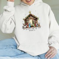 The Greatest Present of All Sweatshirt, Nativity Scene Hoodie, Christian Christmas Pullover Hoodie, Religious Holiday Hooded Sweater