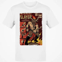 Retro Christmas Horror Graphic Tee, Krampus Slayer Vintage Comic T-Shirt, Creepy Holiday Monster Slayer Shirt, Dark Yuletide Graphic Top