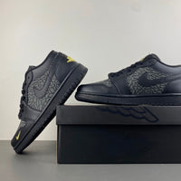 Low Top Sneakers, Black Yellow Gray Colorway, Cracked Pattern, Lace Up Design, Casual Gift for Sneaker Fans