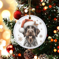 Santa Hat Dog Ceramic Ornament, German Wirehaired Pointer Christmas Ornament, Hunting Dog Holiday Tree Ornament, Pet Lover Xmas Present