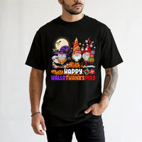 Adorable Halloween Thanksgiving Christmas Holiday Tee, Hallothanksmas Gnome T-Shirt, Festive Fall Winter Gnome Graphic Shirt, Holiday Present