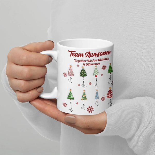 Custom Office Coworker Coffee Mug, Personalized Team Christmas Mug, Holiday Name Tree Ceramic Mug, Employee Appreciation Pres
