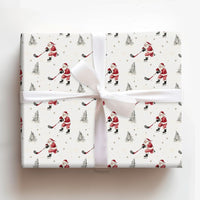 Ice Hockey Christmas Gift Wrap, Hockey Santa Wrapping Paper, Watercolor Sports Present Paper, Hockey Fan Holiday Gift Wrapping Paper Roll