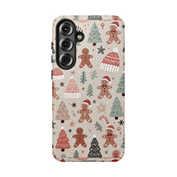 Festive Winter Holiday Pattern Phone Cover, Christmas Gingerbread Man Phone Case, Adorable Xmas Cookie Samsung Galaxy Case, Holiday Phone Present