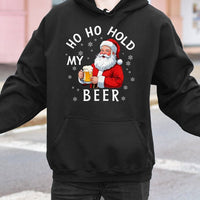 Humorous Christmas Drinking Sweatshirt, Ho Ho Hold My Beer Santa Hoodie, Santa Claus Beer Hooded Sweater, Retro Xmas Hoodie, Beer Lover Present