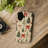 Vintage Red Bow Ornament Holiday Phone Case, Christmas Tree Phone Case for iPhone, Festive Winter Tough Phone Case, Christmas Present for Her