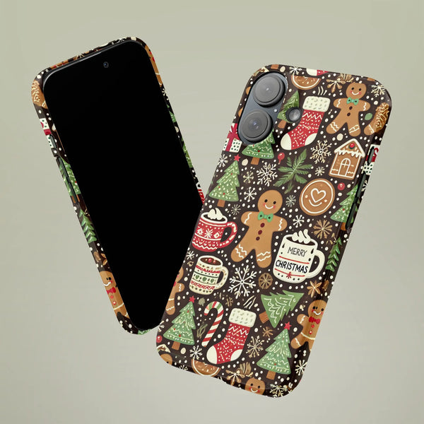 Adorable Holiday Cookie Pattern Phone Case, Christmas Gingerbread iPhone Case, Matte Winter Protective Cover, Festive Xmas Pr
