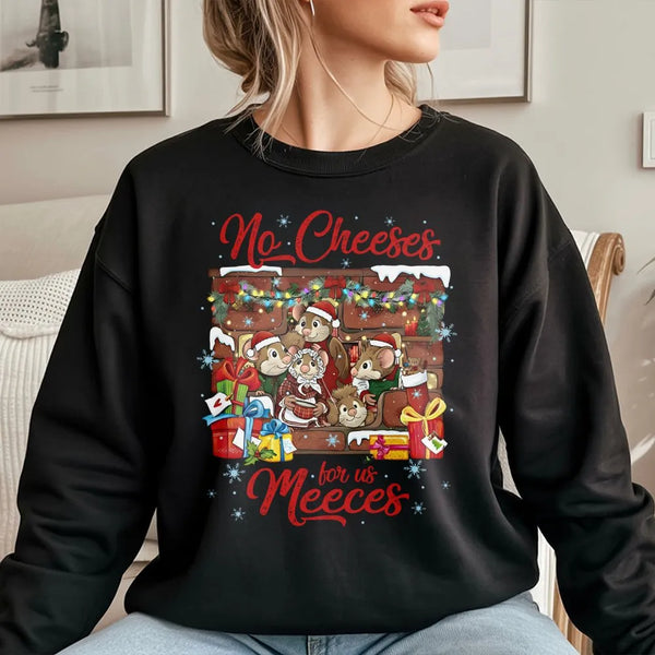 No Cheeses for Us Meeces Graphic Crewneck, Adorable Mouse Christmas Sweatshirt, Humorous Muppet Holiday Sweater, Nostalgic Xm