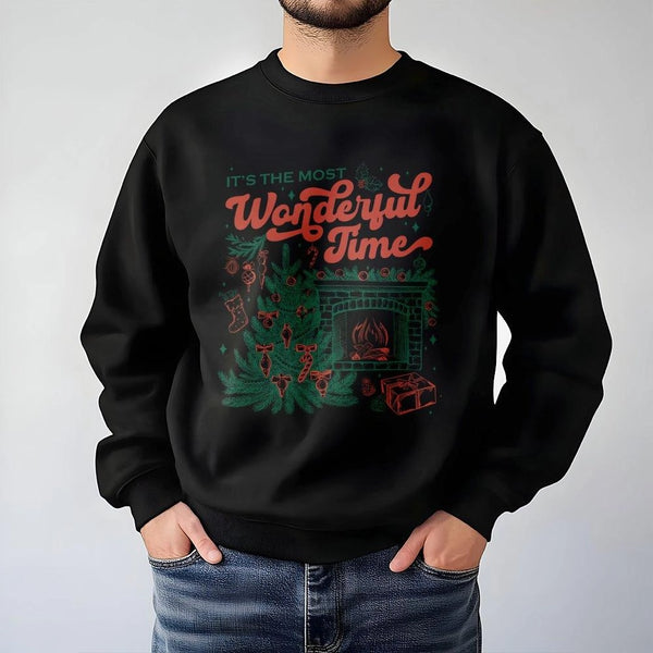 Christmas Fireplace Sweatshirt, Most Wonderful Time Sweatshirt, Comfy Holiday Season Crewneck, Winter Graphic Sweater, Family