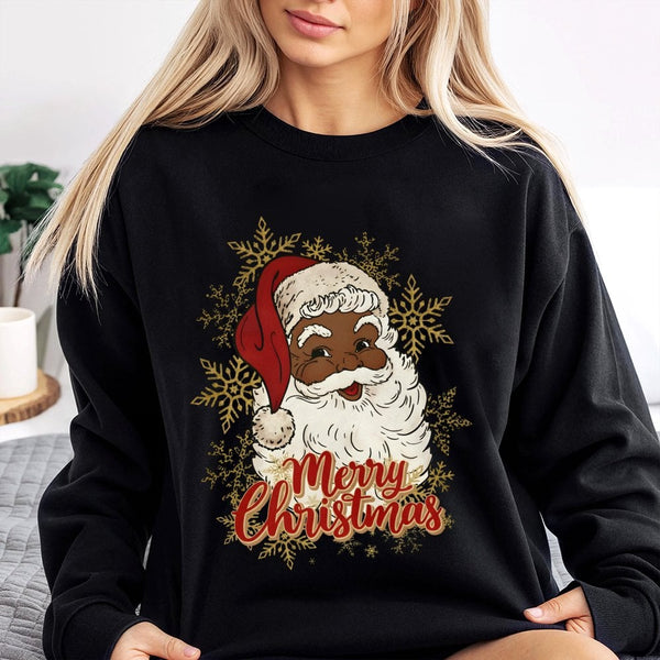 African American Santa Claus Crewneck, Black Santa Christmas Sweatshirt, Comfy Festive Holiday Sweater, Melanin Xmas Pullover