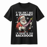 Inappropriate Eggplant Joke Christmas Tee, Humorous Santa T-Shirt, Rude Adult Xmas Graphic Shirt, Dirty Humor Holiday Present for Him Tee